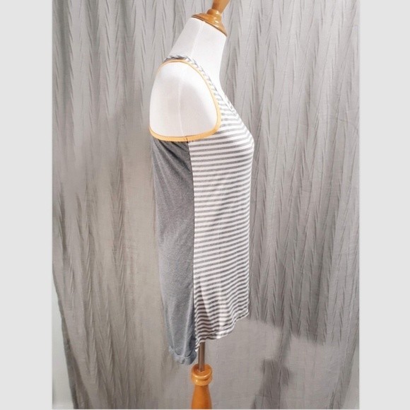 MPG Active Hi-Low Tank Top Gray White Stripe w Orange Trim Womens Size M - Picture 4 of 10